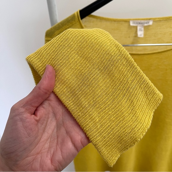 Eileen Fisher organic linen long sleeve sweater S yellow roll neck knit top - Picture 3 of 9